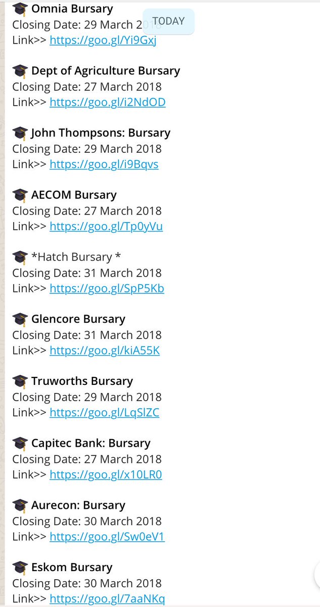 onehueman's tweet image. RT this list of bursaries #MatricResults2017