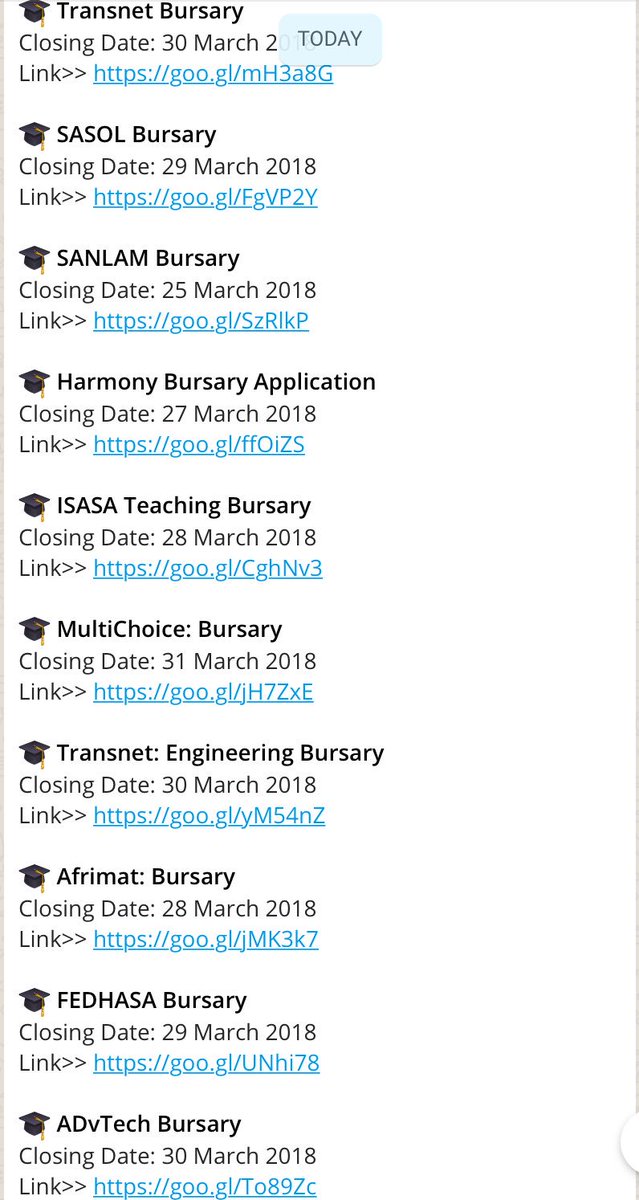 onehueman's tweet image. RT this list of bursaries #MatricResults2017