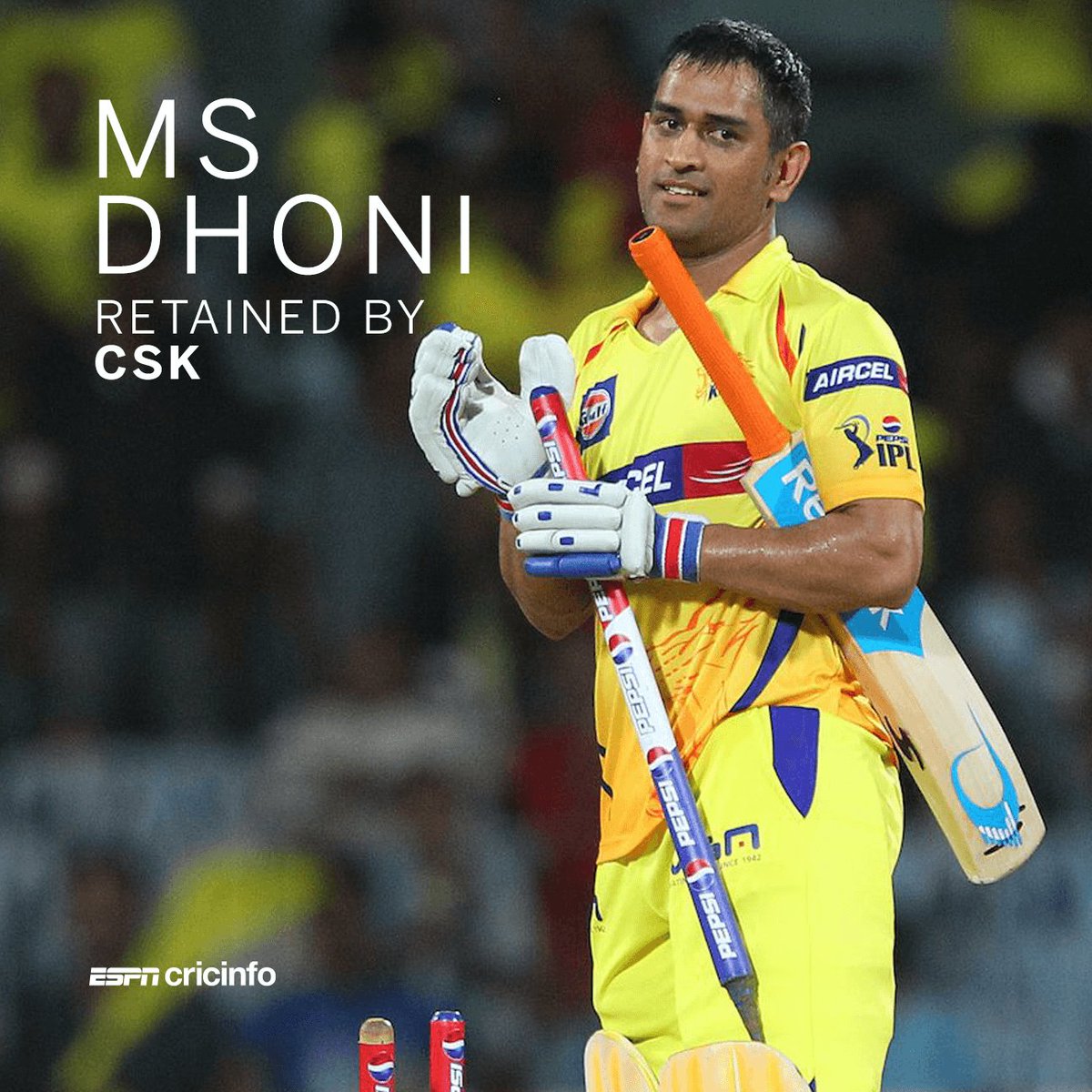 cricinfo's tweet photo. The three players retained by Chennai Super Kings. @ChennaiIPL fans, are you happy with these choices? 

#IPLRetention https://t.co/0FY1i6FJii