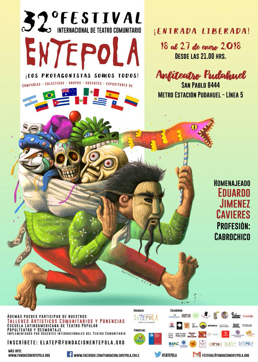 Culturas_RM's tweet image. 📢   Del 18 al 27 de enero se llevará a cabo el Festival Internacional de Teatro Comunitario Entepola en el Anfiteatro Pudahuel, donde las jornadas de intercambio y talleres en la comunidad son los ejes de encuentro 😀 🎭  + Info fundacionentepola.org