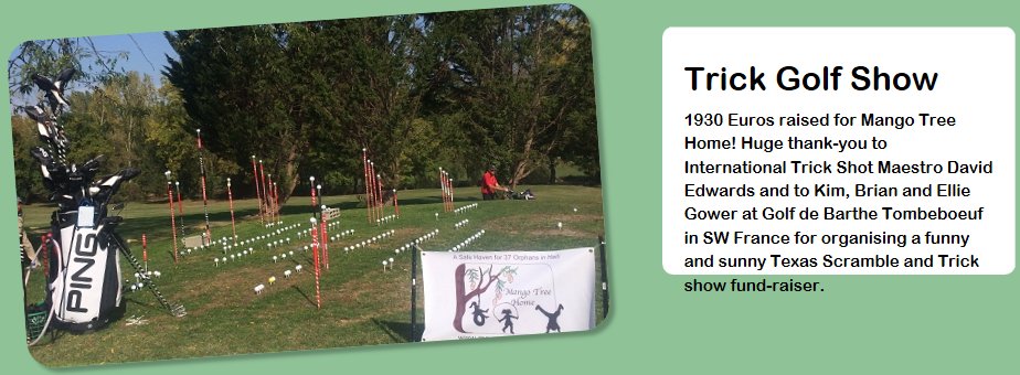 trickgolfshow's tweet image. Fantastic News 1930 Euro raised for @MangoTreeHome recently #GolfBeBarthe recently @trickgolfshow delighted to be an #Ambassador for the #MangoTreeHouse