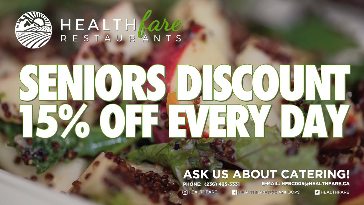 HealthFare's tweet photo. Over 65? Let us know! You're all looking forever young these days! 15% off everyday! Find us in @Kamtourncap #healthystartshere @cityofkamloops https://t.co/OSaP0sxh7u