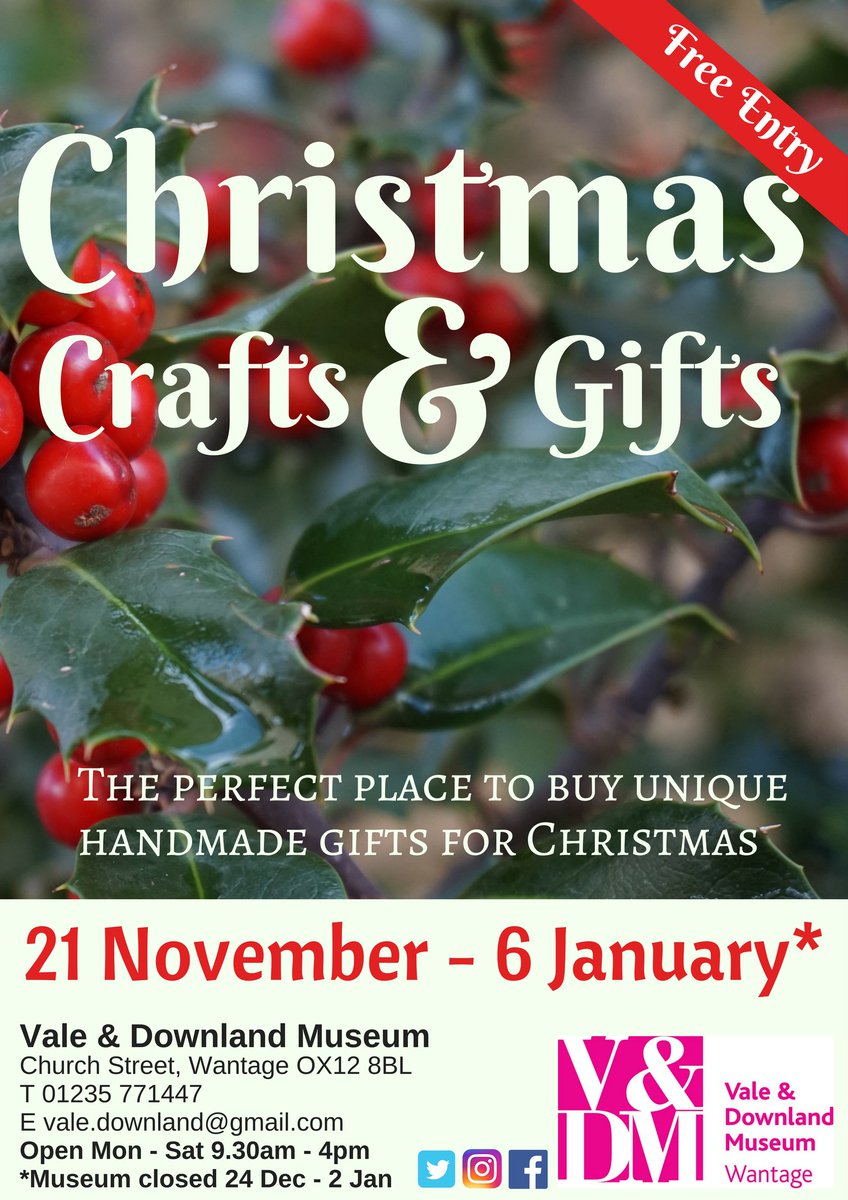 Only a few days left to check out all the lovely locally made items in the Craft &amp; Gift Fair. In the Museums Dr Squires Gallery &amp; the Upper Gallery till 6th Jan.
#WantageMuseum #Crafts #Gifts #ShopLocal