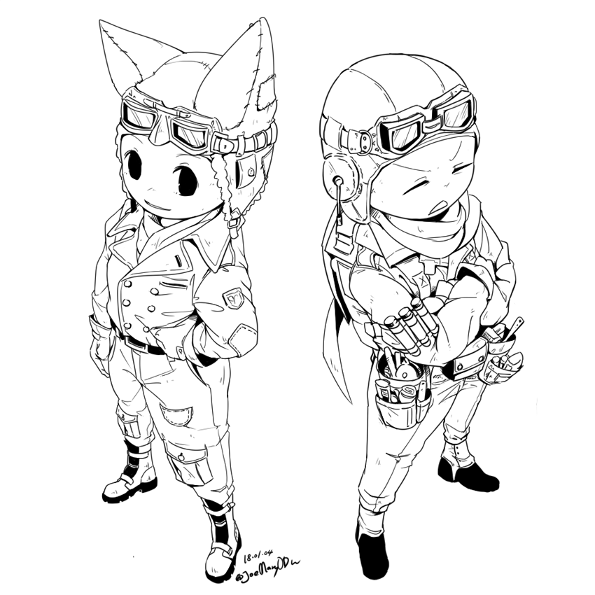 海里さん(.@__deepsea)所のモララーと顔無しさん(@faceless_619)所のドクオ 
飛行服つながりで一度並べてみたかったのです... 