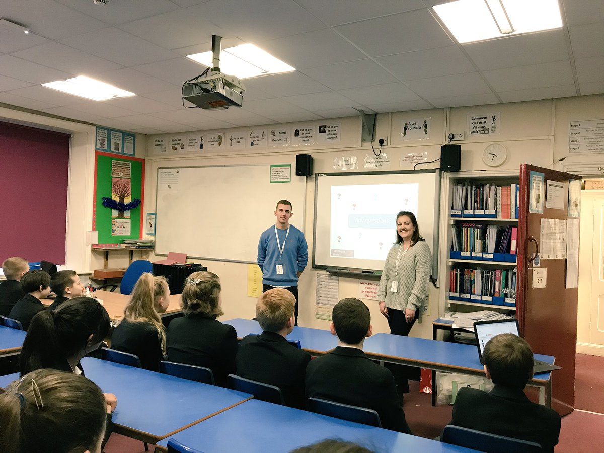 LCS_MFL's tweet photo. Great to have ex LCS students Orla and Cameron back to talk to yr 8 &amp; 9 students about the benefit of learning languages #languages #studylanguages #yearabroad #languageambassadors https://t.co/OWN7KbXHuJ