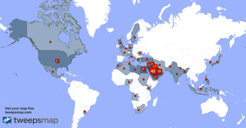 My followers live in Saudi Arabia (42%), Kuwait(10%)... Get your map: tweepsmap.com/!Rimmmah20