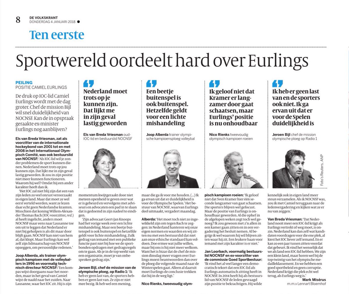 eddymiddeldorp's tweet photo. Unbelievable that #IOC member Camiel #Eurlings is not quitting. I agree with twofold Olympic champion rower Nico Rienks in @volkskrant : Eurlings should quit. No place for #womanbeating in IOC and NOCNSF. https://t.co/BEX5YIY34L