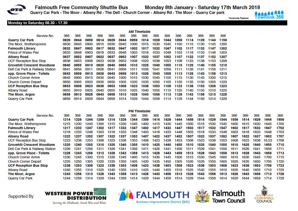FalmouthTownUK's tweet photo. FREE community shuttlebus connecting car parks with the town centre, from Monday 8th to March 17th. Accompanying FREE car parking from this weekend until March 17th. Please share! #Falmouth #LoveFalmouth #Cornwall https://t.co/M8c3Fkrskj