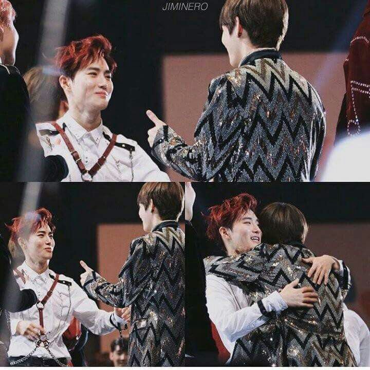 Kim Junmyeon  They met because their schedules overlapped. They shared cute hugs.