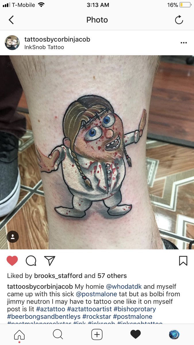 kaitlindutoit's tweet photo. @PostMalone tattoo. Best one yet if you get the joke https://t.co/jTNVnhgQYr