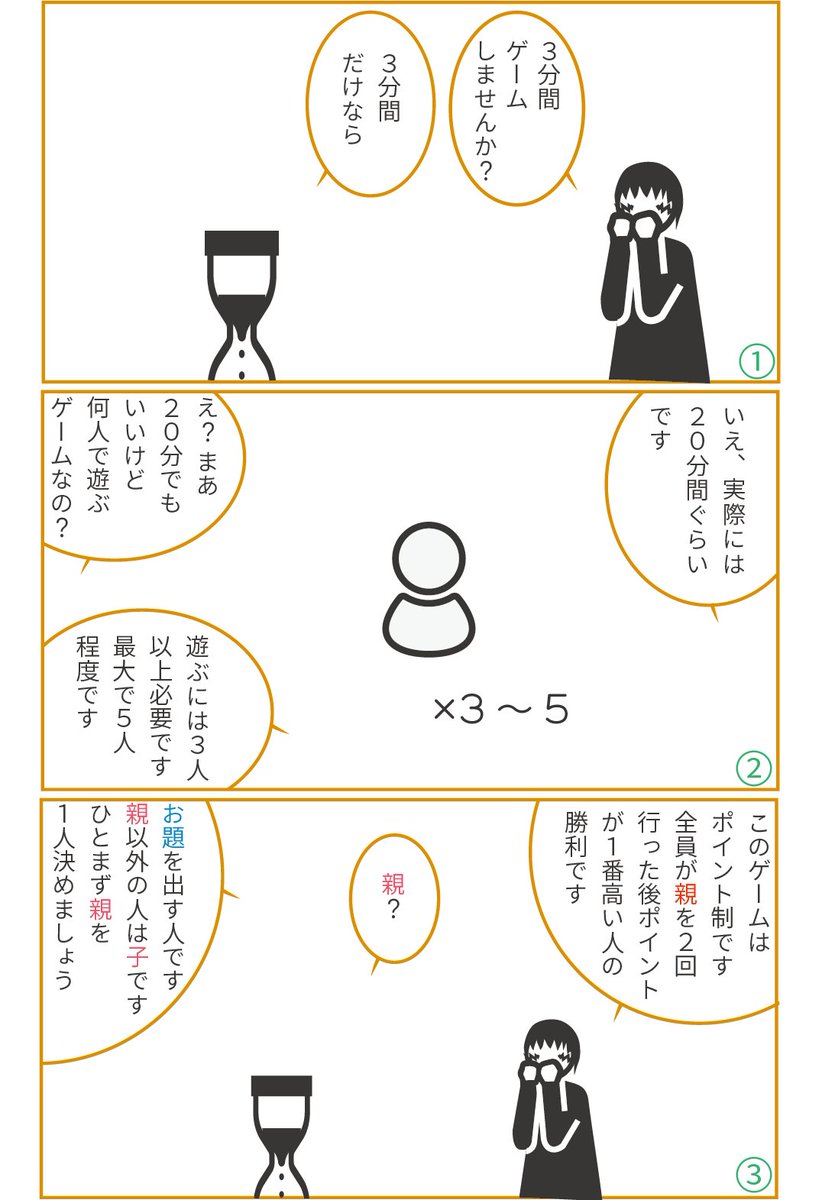 テレフダ Ar Twitter 紙とペンと時計を使って遊ぶアナログゲーム ３分間ゲーム を作りました ぜひ遊んでみてください ジャンル Yes Noゲーム 人数 ３ ５人 時間 ２０ ６０分 年齢 ７才以上 大人と一緒に 紙ペンゲーム ボードゲーム 紙とペンと時計で