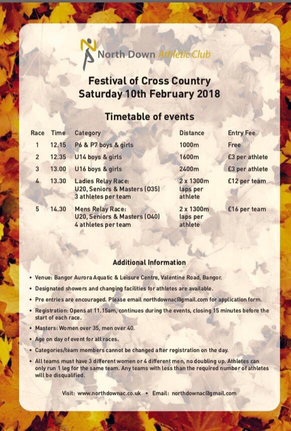 NorthDownAC's tweet photo. Just over 5 weeks until the #NDAC Festival of Cross Country!

Races for P6 and P7, U14, U16 and relays for U20, seniors and masters 🏃‍♂️🏃🏼‍♀️

Enter in advance or on the day, email northdownac@gmail.com for entry forms https://t.co/ILDLW9TBtD