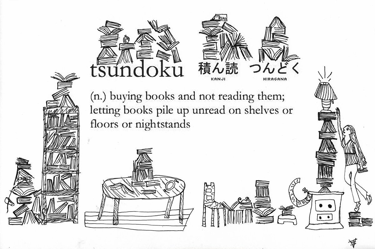SalamandraEd's tweet image. Tsundoku: palabra japonesa que designa la costumbre de comprar y apilar libros.