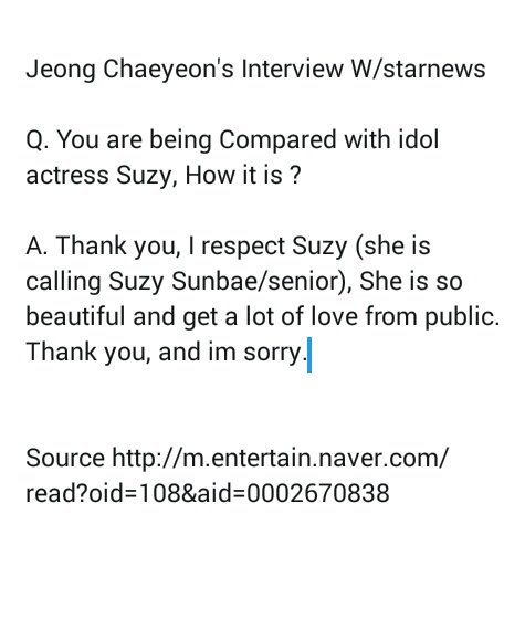 WithSuzyINA's tweet photo. 180104 DIA Jeong Chaeyeon 's interview with Starnews. #suzy mentioned. https://t.co/G6p9dkeCee