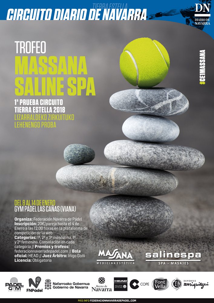 📢¡SORTEO TROFEO MASSANA SALINE SPA – 1ª PRUEBA CIRCUITO TIERRA ESTELLA 2018!
📅VIERNES 05 de ENERO a las⏱️09.30 horas en la Casa del Deporte (📍Calle Paulino Caballero, 13 1ª Planta)
¡MUCHA SUERTE A TOD@S!🤞🏻🤞🏻