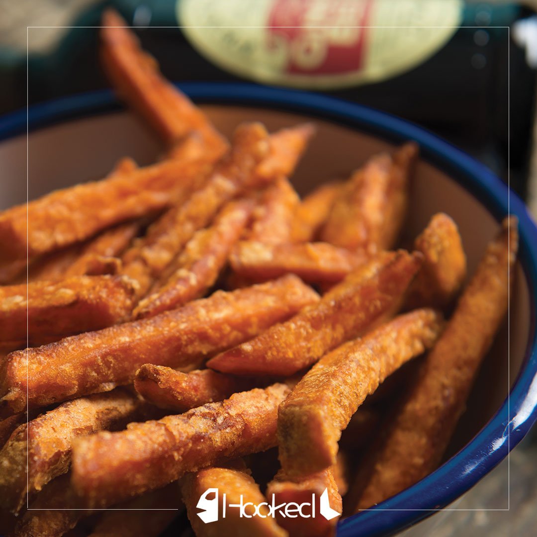 HookedFishBar's tweet photo. Guilt-free, Gluten-free sweet potato chips! 🍟 Gluten-free Fish batter is also available #hookedfishbar #glutenfree #chips #sweetpotato #HammersmithandFulham https://t.co/Jzk7C9J8Tw