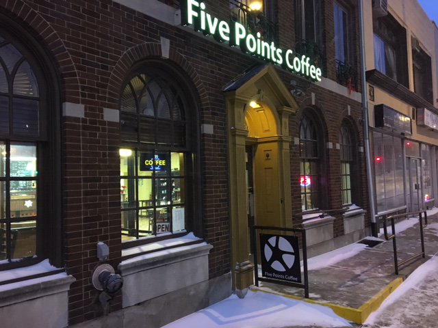 5ptscoffee's tweet photo. Our doors are open! The coffee and hot chocolate are ready. Will you be among those brave enough to make it to Five Points Coffee today? https://t.co/Tb3K9JgQgv