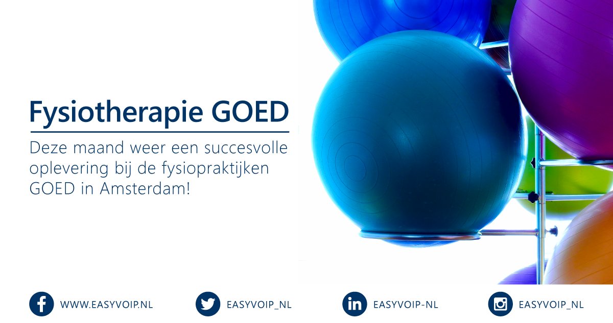 Fysiotherapie GOED in Amsterdam maakte al gebruik van enkele EasyVoIP diensten, maar is deze maand compleet overgestapt op onze VoIP telefonie. Met de EasyXL omgeving wordt de communicatie tussen hun verschillende locaties een stuk gemakkelijker en zijn zij een stuk flexibeler!