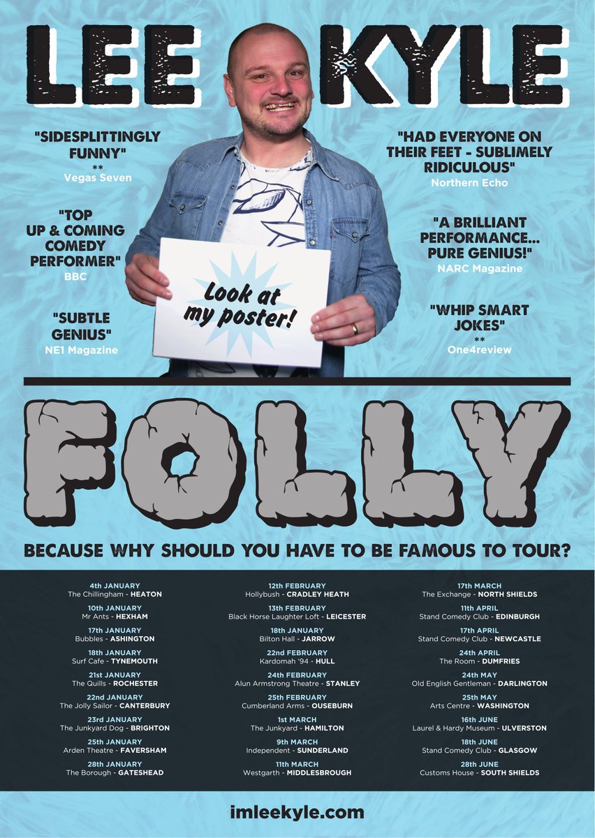 Comedy tonight in Newcastle at the <a href="/ChucklingMonk/">The Chuckling Monk</a> Comedy Club as @ImLeeKyle starts his tour
Preview: northeasttheatreguide.co.uk/2018/01/previe…

Thursday 4/1/18 Newcastle <a href="/Chillingham_SJF/">The Chillingham Arms</a> with <a href="/CalHalbert/">Cal Halbert</a> &amp; @thejobyshow 
Tickets: tidd.ly/eae630be   #Ad