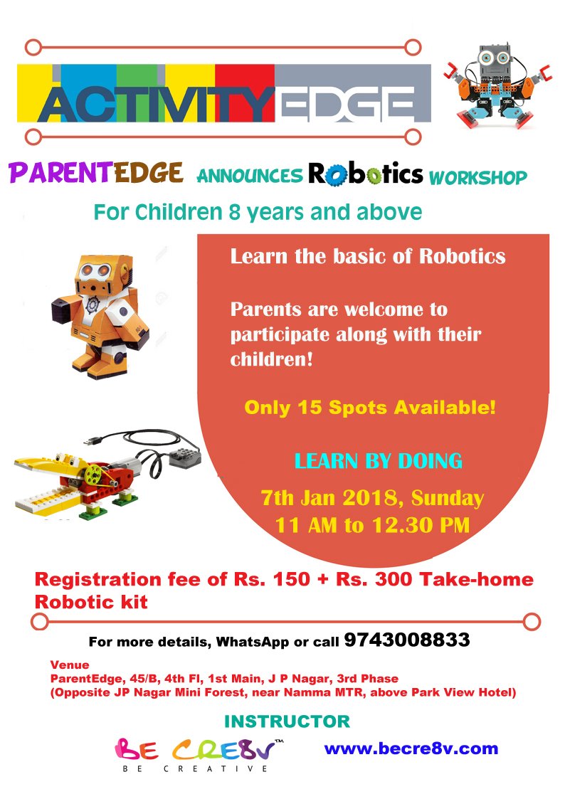 ParentEdge's tweet photo. Hurry! Register Now. ONLY FEW SPOTS AVAILABLE!
Call at 9743008833
#ParentEdge #Robotics #Children #ChildrenWorkshop #Workshop #ActivityEdge https://t.co/MuznCUXL3u