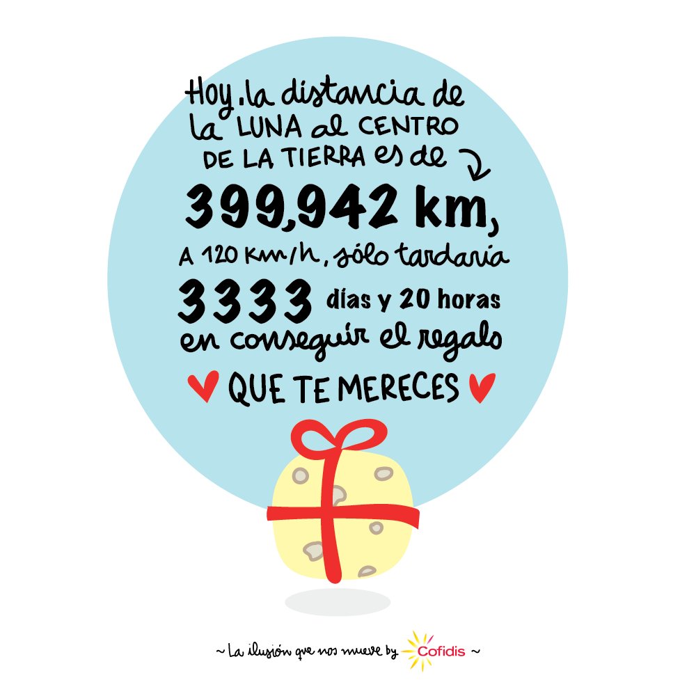 proyectoilusion's tweet photo. Sólo tendría que recorrer 399,942 kms a 120 Km/h para conseguir el #regalo que te mereces. ¡Espérame que salgo ya! #TeMerecesLaLuna #BuenosDías :)
https://t.co/i06j8XfBw5 https://t.co/Mh0Jh4BMPf