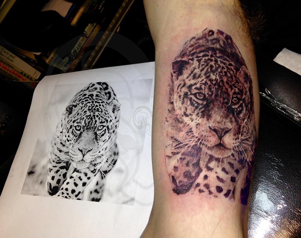 Black and Grey Nature and Snow Leopard Full Sleeve Tattoo  Realistic big  cats tattoo by John Hudic  Big cat tattoo Sleeve tattoos Cat tattoo  designs
