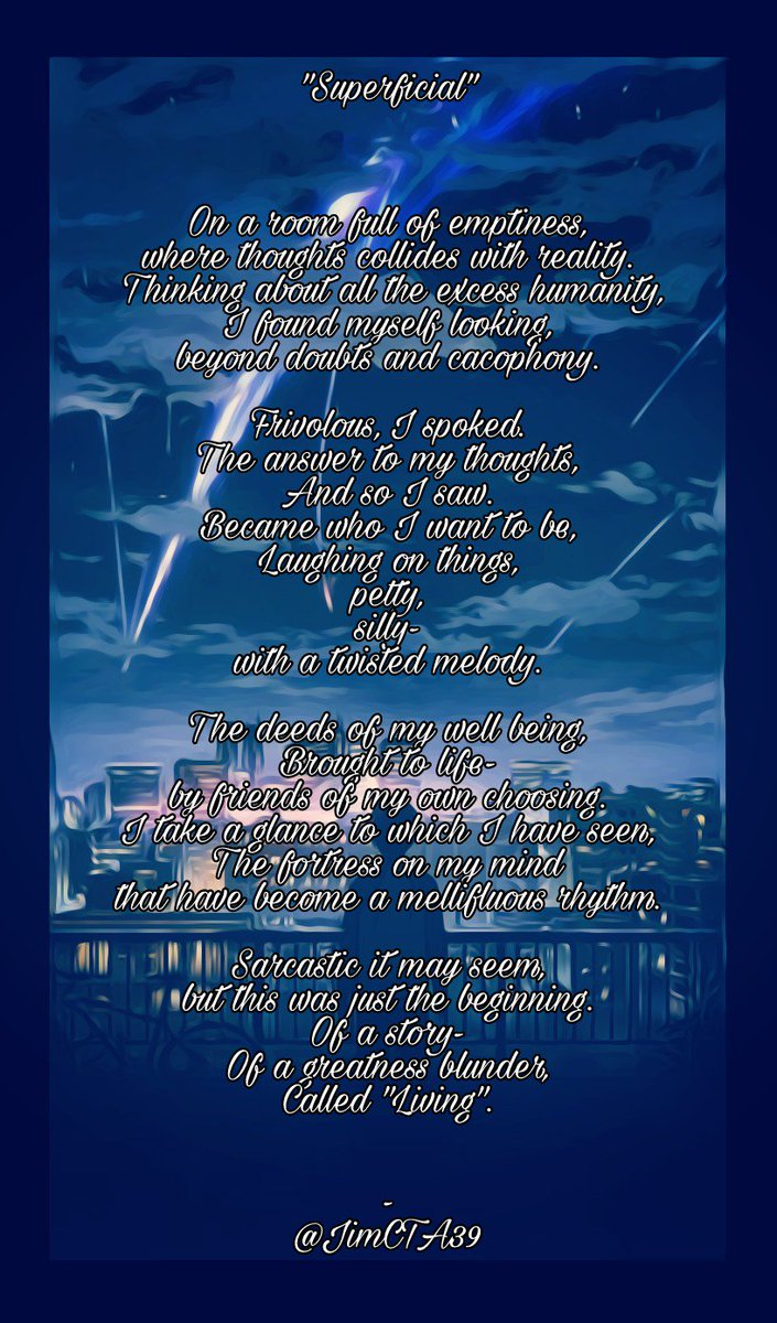 JimCTA39's tweet photo. "Superficial"

My words of Poetry.

Happy Anniversary Entourage Family 🤣😉
@avy_wine @butterCHAp23 @humeyesu 
#ALDUB129thWeeksary
pic used ctto https://t.co/BtslbdRmhx