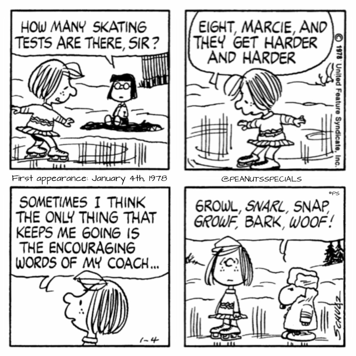Peanuts Specials Pa Twitter First Appearance January 4th 1978 Peanutsspecials Ps Pnts Schulz Snoopy Peppermintpatty Marcie Skating Tests Sir Eight Encouraging Words Coach Growl Snarl Snap Growf Bark Woof Https T Co Sbsvqfs3jr