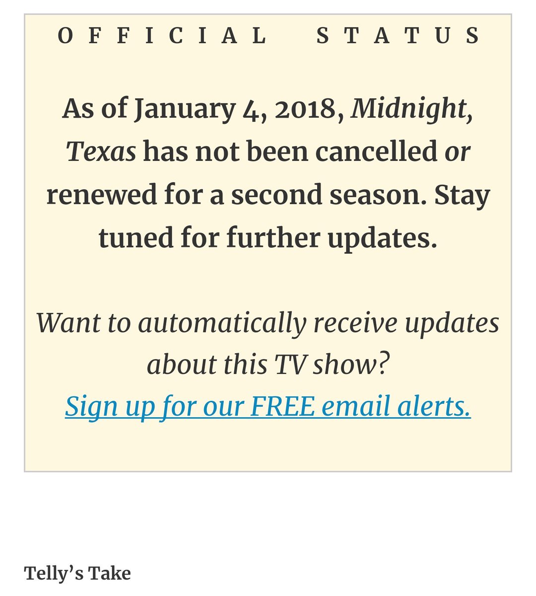 lin58m's tweet photo. Everyday @nbc @NBCMidnightTX @_Midnighters_ I will post this until you #RenewMidnightTexas #FansWantMore #MrSnugglyneedsajob https://t.co/2gG8FGEnfU