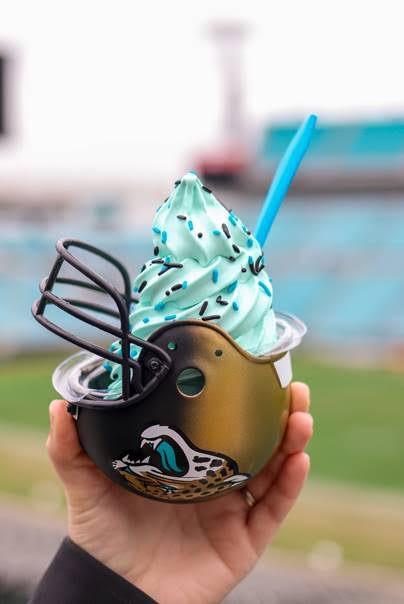 WillBrinson's tweet photo. The @Jaguars will be serving teal cheeseburgers (!?!) and ice cream made by @delawarenorth at their playoff game this weekend https://t.co/7x13lLF0Tg