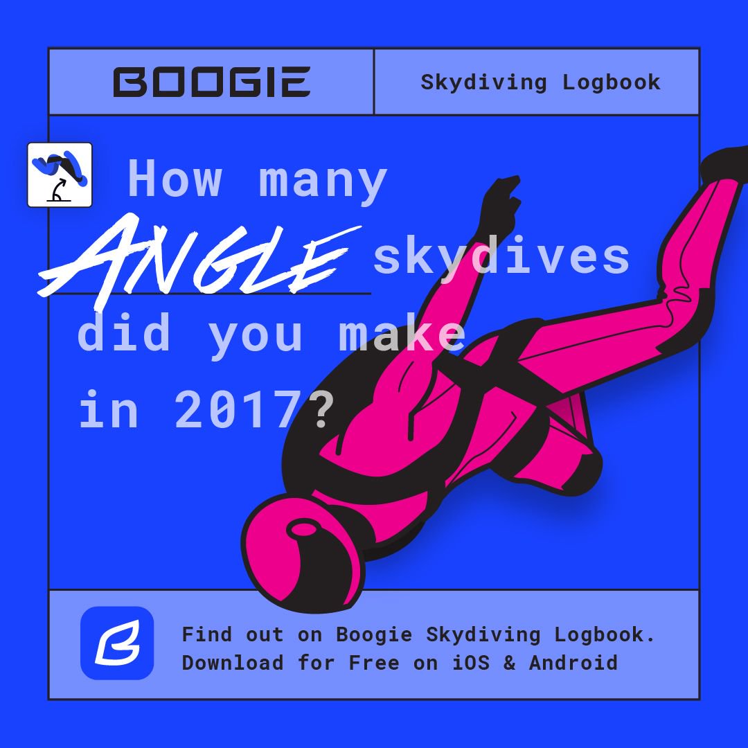 boogie_io's tweet photo. It's fun looking back on the year and seeing how many different types of skydives we make. Thankfully Boogie has a slick summary feature that does that for us. So how many angle skydives did you make this past year? #skydiving #flyfast https://t.co/yYqyI3SmX0