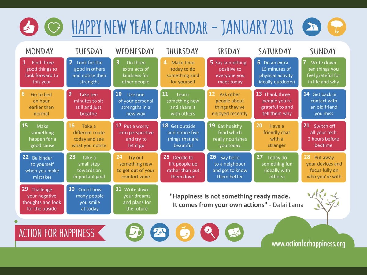 We all need a bit of encouragement and support to manage our wellbeing and those #JanuaryBlues ☹️ A great way to start is adopting this outstanding calendar 📆 of simple actions from our friends <a href="/actionhappiness/">Action for Happiness</a> #SmallStepsBigImpact 👍👏😃