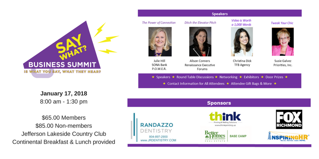timeinyourday's tweet photo. Gain a communications edge in N.E.W.'s Say What? Business Summit, 1/17/2018, https://t.co/s5TmkK87TB #RVA #Business #communication https://t.co/lzaLgzOm1c