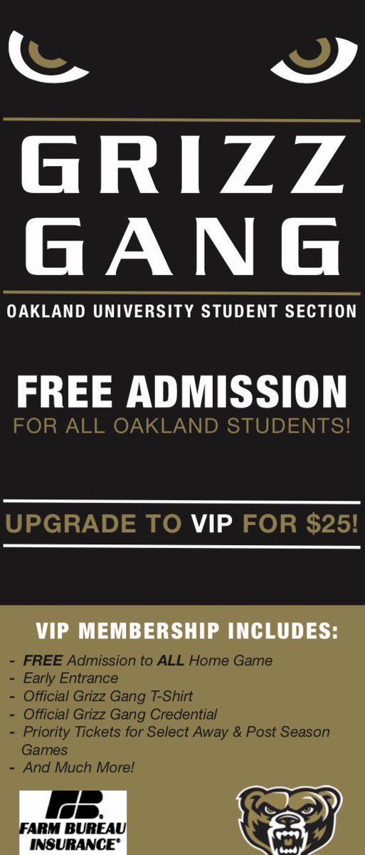 Still want to be a Grizz Gang VIP member? Our VIPs will be getting bussed down to Detroit Mercy on January 20th for the #MetroSeries and get a ticket! You can still buy your VIP upgrade today in the OC banquet rooms from 12-1 at GrizzFest2! #WEARtheBEAR