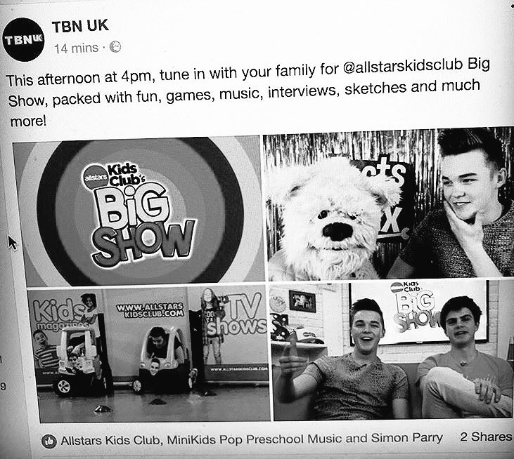 Excited to share my televisual debut, at 4pm today on freeview channel TBN! 
Whoop!!

Next week you can meet Prof. Fink at the same time!
#allstarskidsclub #kidsTV #Kidmin #bigshow #crazy #fun #livingthedream