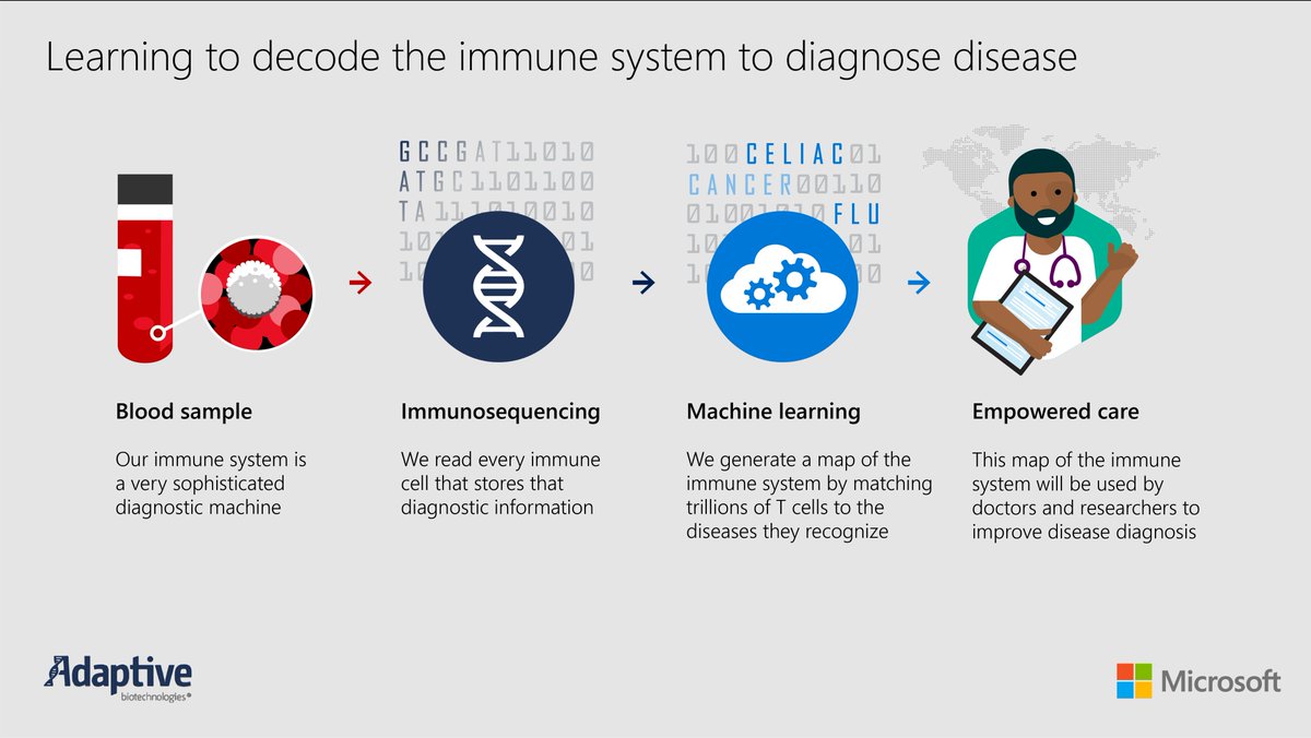 MSFTResearch's tweet photo. Microsoft announces new partnership with @AdaptiveBiotech using #AI and #machinelearning to help map and decode the human immune system #HealthcareNExT https://t.co/VU60J5swY9 https://t.co/Jmq9a0oFhT