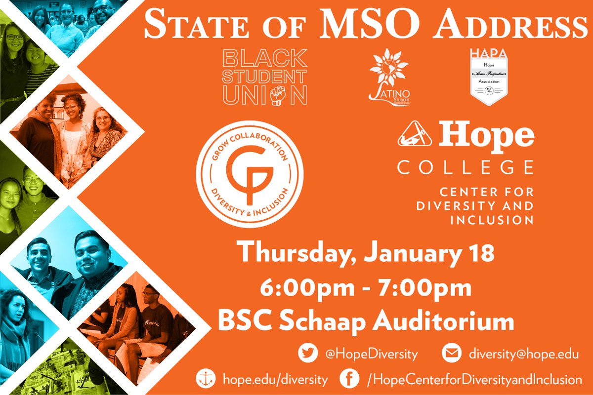 HopeDiversity's tweet photo. The members of the Multicultural Student Organizations (MSOs) will be discussing the work they do on campus, provide insight into some of the challenges that students of color face, &amp; offer recommendations in how Hope can move forward in its efforts to help all students thrive. https://t.co/xFUMbRfqsC
