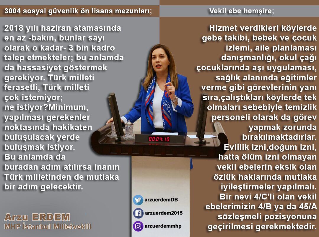 * Evlilik izni, doğum izni,hatta ölüm izni olmayan vekil ebelerin eksik olan özlük haklarında iyileştirmeler yapılmalı
#VekilebehemsireyeKadro

* 3004 Soyal Güvenlik Önlisans mezunları haziran atanmasında en az 3000 kadro talep etmektedirler.
#ÖnlisansSosyalGüvenlikAtamaBekliyor
