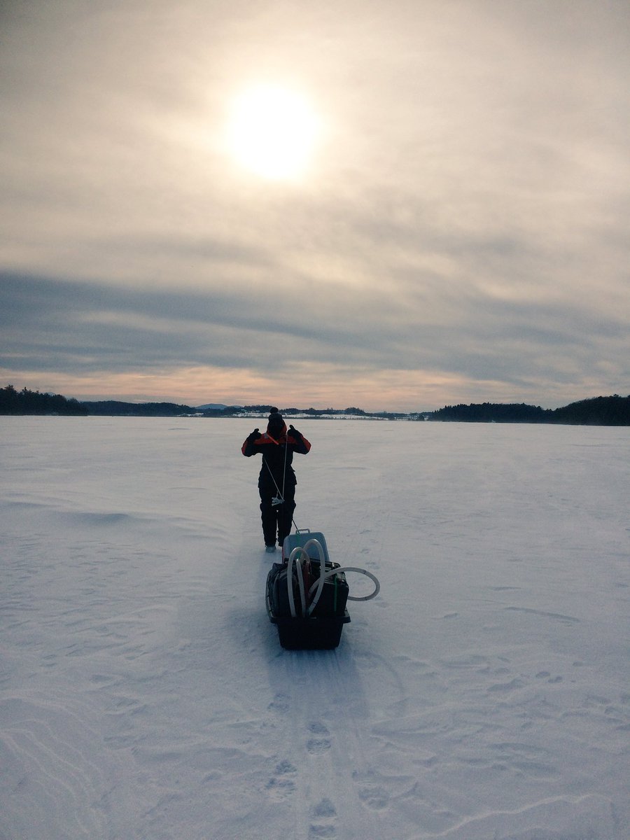 BradRoyUVM's tweet photo. #winter #limnology is a lot like summer limnology, except you can't feel your face most of the time and there's a lot more walking involved. #shelburnepond #RESL #Research https://t.co/vRUXR9S5ge
