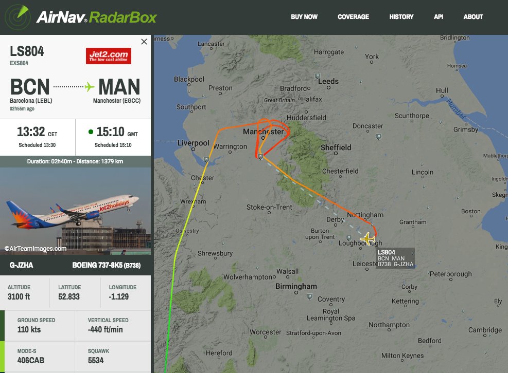 airlivenet's tweet photo. After 2 go arounds, Jet2 #LS804 is diverting to EMA (strong crosswind at Manchester) #radarbox https://t.co/Uc07PGRVFv https://t.co/0HAEge4ObT