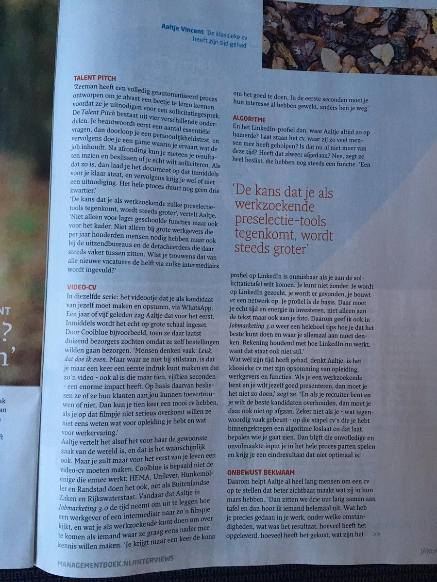 aaltjevincent's tweet photo. Leuke post vandaag: het papieren @Mgtboeknl Magazine over mijn nieuwste boek Jobmarketing 3.0 📙😀! #solliciteren #LinkedIn Tekst: @PierreSpaninks Hier online te lezen https://t.co/I1t7zj3uUp https://t.co/b54u8tRQqd