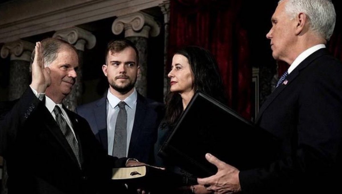 krassenstein's tweet photo. Perhaps the best picture you will see in a long time!

Doug Jones' son Carson staring down Homophobe Mike Pence as his father is sworn in as Alabama Senator!

RETWEET! @VP https://t.co/KwTBMKpjCc