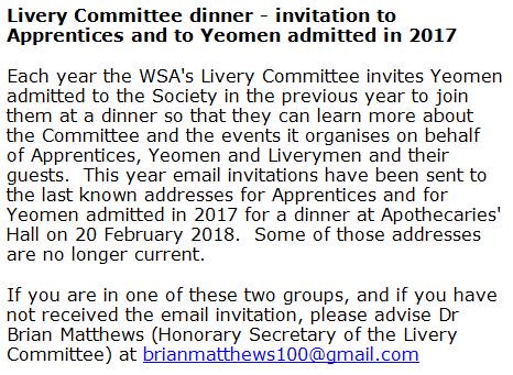 ApothecariesLDN's tweet photo. Livery Committee dinner - invitation to Apprentices and to Yeomen admitted in 2017 #yeoman #liverycommittee #liverysociety https://t.co/2LCBOEHevs