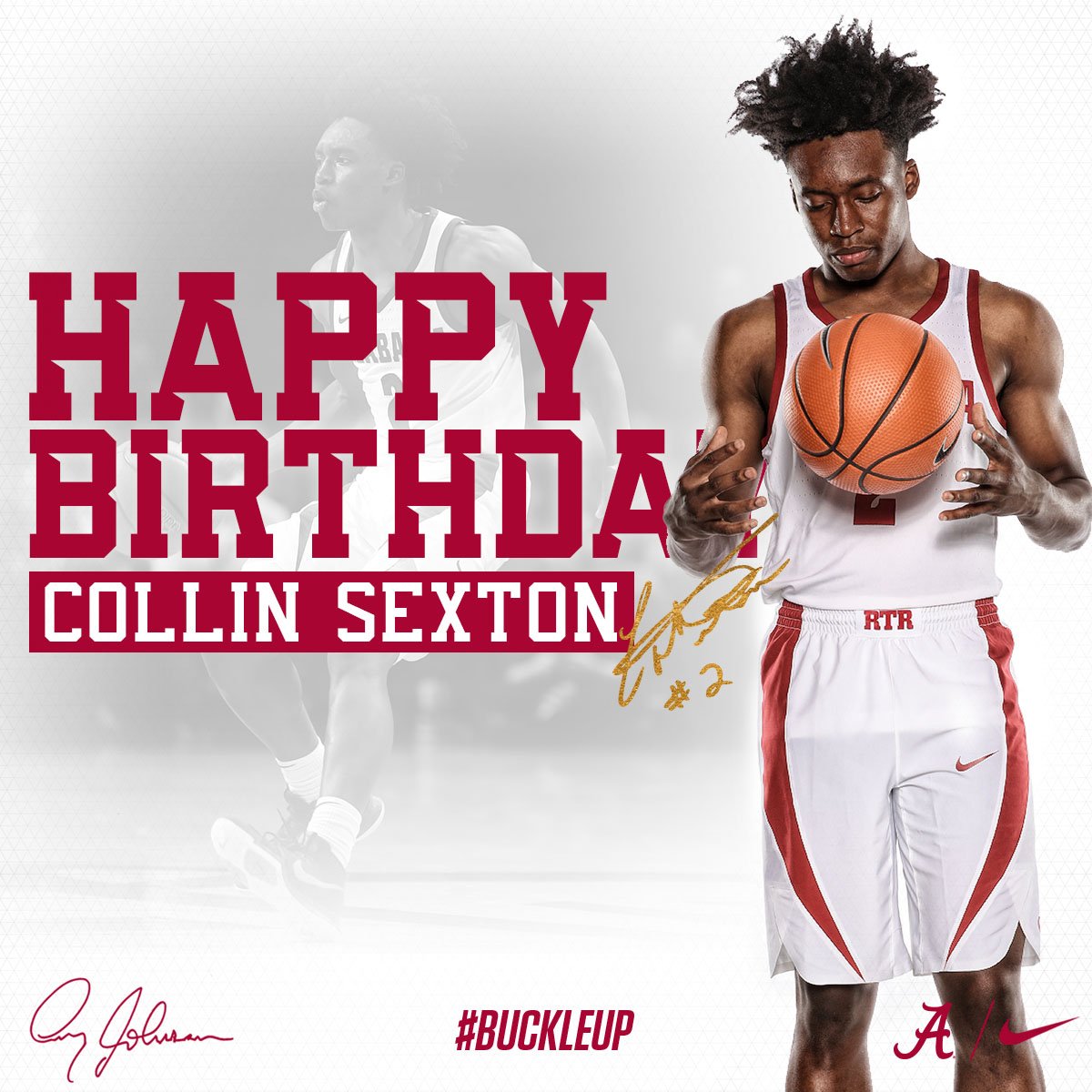 AlabamaMBB's tweet photo. We would like to wish a very #HappyBirthday to freshman Collin Sexton! #RollTide #BuckleUp https://t.co/6C6iO9S0CE
