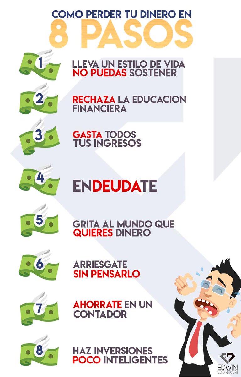 edwincondoric's tweet photo. Gastar tu dinero en excentricidades y olvidarte de la contabilidad es la mejor forma de asegurarte de que tu afluencia económica sea pasajera.
Mira estos 8 pasos y aprende  LO QUE NO tienes que hacer si no quieres perder tu dinero https://t.co/peTzgWgmd3