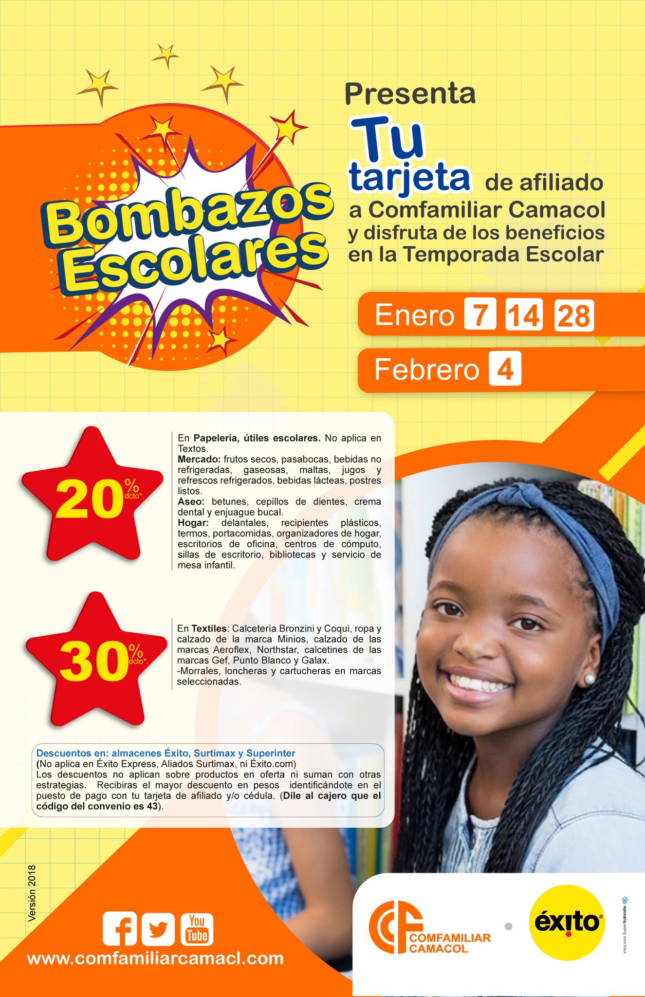 Comfamiliar Camacol on X Ya comienza la TemporadaEscolar de Almacenes Exito y Comfamiliar Camacol. Aprovecha este fin de semana el primer bombazo de descuentos del 20 y 30 en utiles escolares y textil...