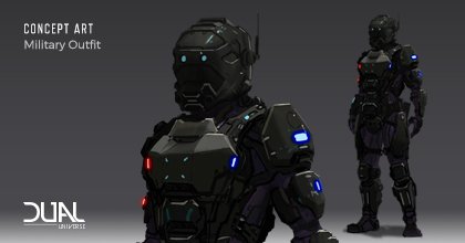 dualuniverse's tweet photo. New #ConceptArt: This week, you can discover the #DualUniverse Military Outfit! (WIP). In case you're out of bubble gum... https://t.co/kVuinnROHC