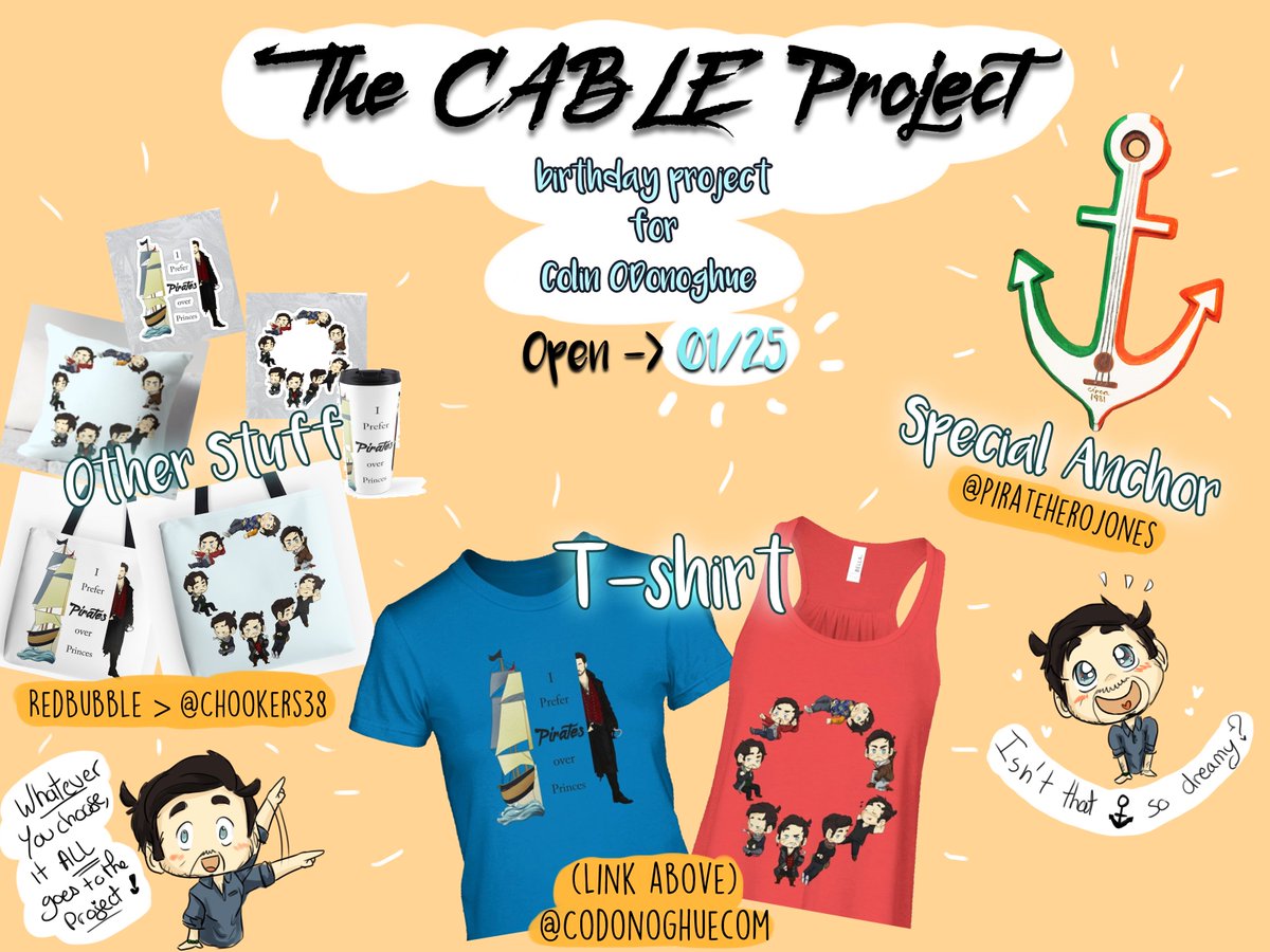 Chookers38's tweet image. A littel recap for #TheCableProject for Colin BDay 😁#Hookers
Tshirt&amp;gt; represent.com/store/the-cabl…
Other Stuff&amp;gt; redbubble.com/people/chooker…
Anchor&amp;gt; go ask @pirateherojones 
And don&apos;t forget to tell @Codonoghuecom when you buy something from the 3 options so we can add your name :D