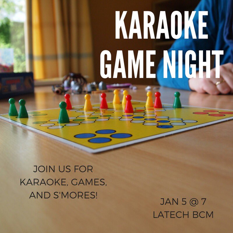 rachelmgaut's tweet photo. Come hang out with us tomorrow night and kick off the new year with some karaoke and s'mores! @LaTechBCM https://t.co/rgHygUfhH1