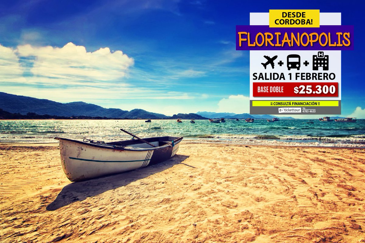 etickettour's tweet photo. ¡Atenti #Cordoba! Super promo a #Florianopolis Salida el 1ro de Febrero!!! $25.300!! No te lo pierdas!!! #BuenJueves  para todos!! https://t.co/nydeamhTrZ